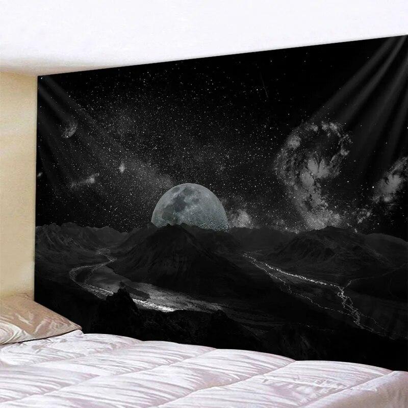 Galaxy Night Sky Tapestry Moon Night Starry Sky Scenery Tapestry Bohemian Psychedelic Home Living Room Bedroom Decoration