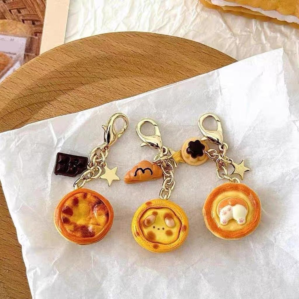 Original Egg Tart Buckle Keychain Unique Creative Designs Sturdy Alloy Resin Materials for Backpack Decoration