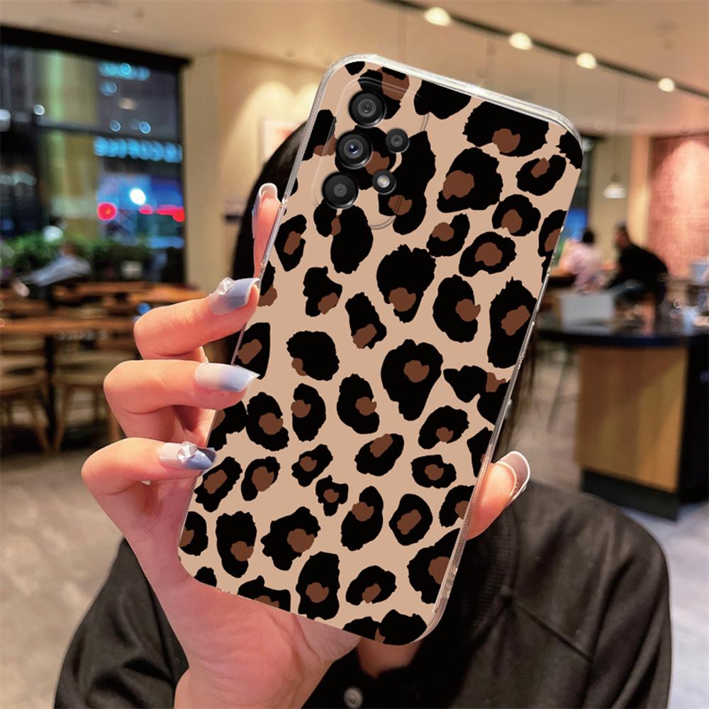 White Leopard Print Transparent Phone Case For Samsung A53 A33 A73 A23 A22 A21S A32 A52 A51 A71 Artistic Pink Marble Clear Cover