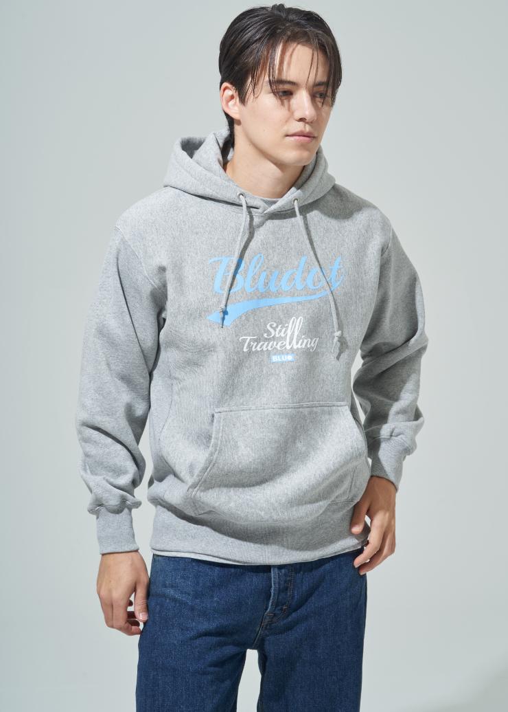 Blue Dot Graphic Print Hoodie_Gy (Men) 100