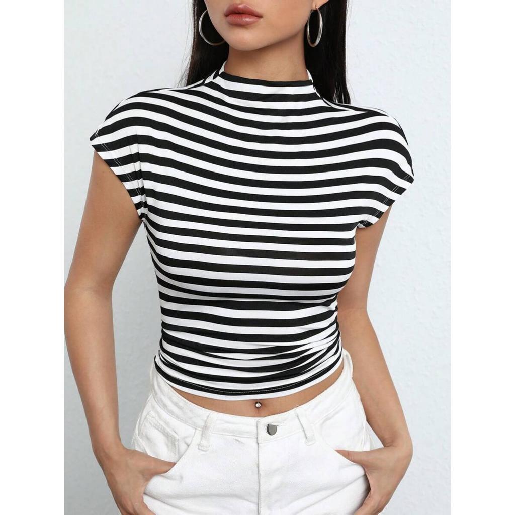 Summer Women's Striped Sleeveless Slim Fit Sexy Crop Top, Fashion Streetwear Going Out Top for Women, European American Style