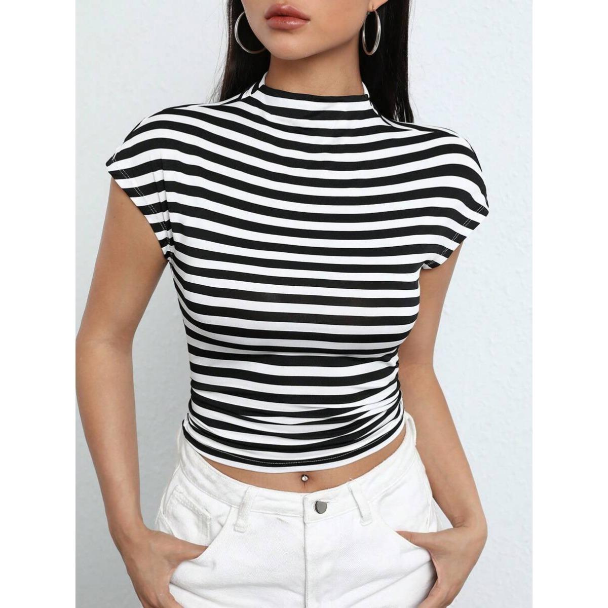 Summer Women s Striped Sleeveless Slim Fit Sexy Crop Top, Fashion Streetwear Going Out Top for Women, European American Style S