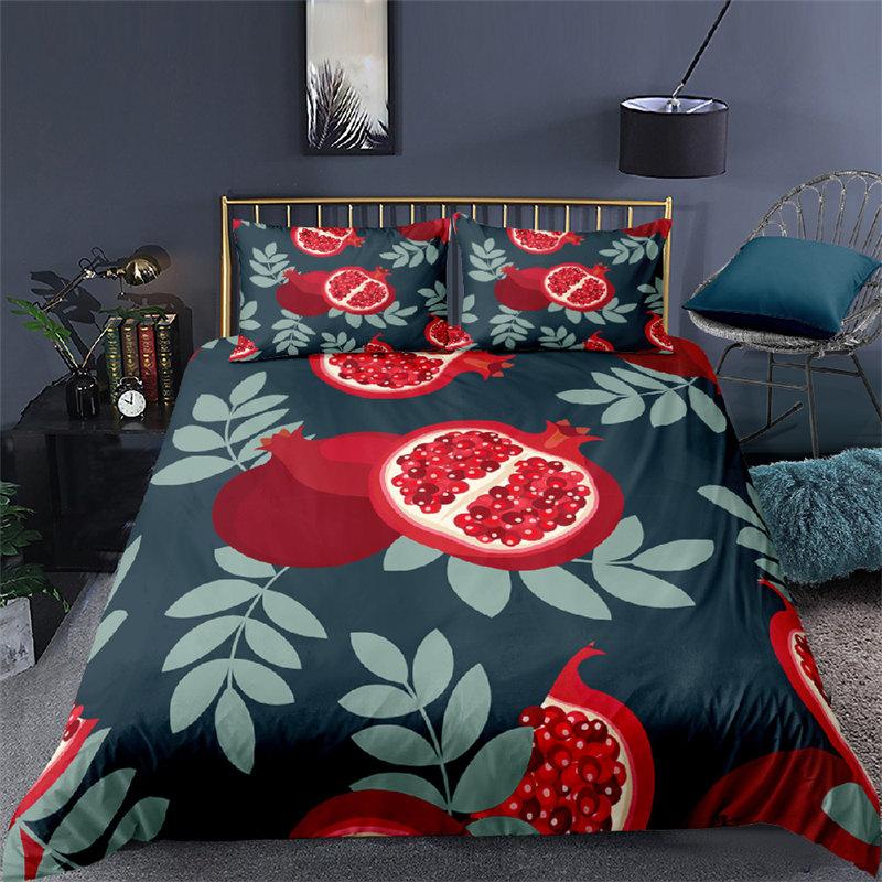 Sommerfrüchte Bettbezug Granatapfel Orange Zitrone Muster 3D Druck Bettwäscheset für Kinder Jungen Mädchen Teenager mit Kissenbezügen Dekor