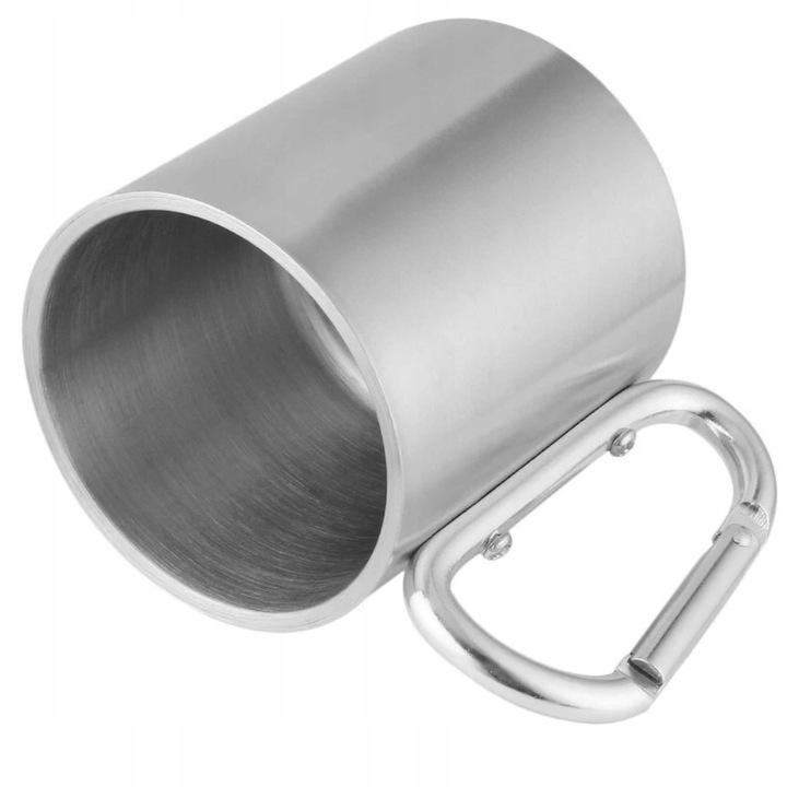 Metal travel mug with a carabiner