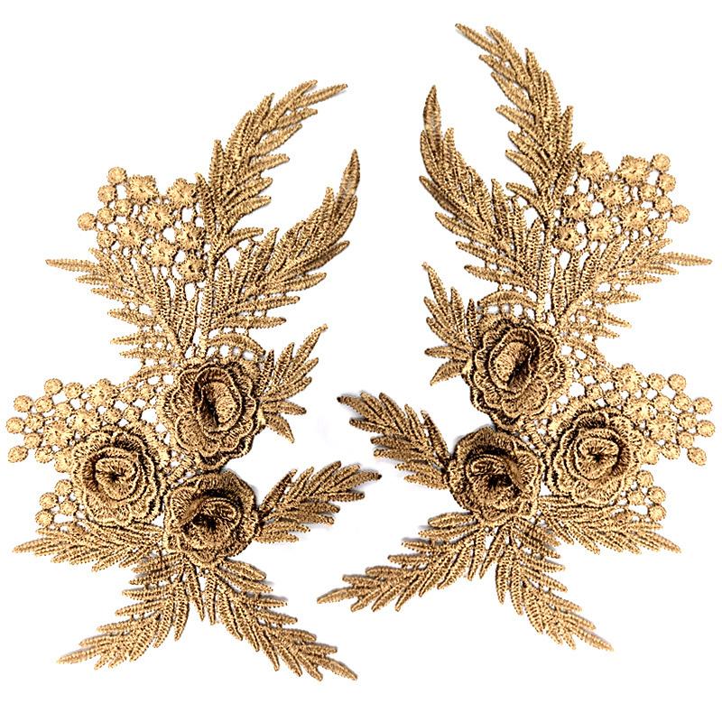 1 Pair Embroidery Flower 29X17cm Hollow DIY Clothing Accessories For Clothes Bag Fabric Applique Lace Applique Sew On