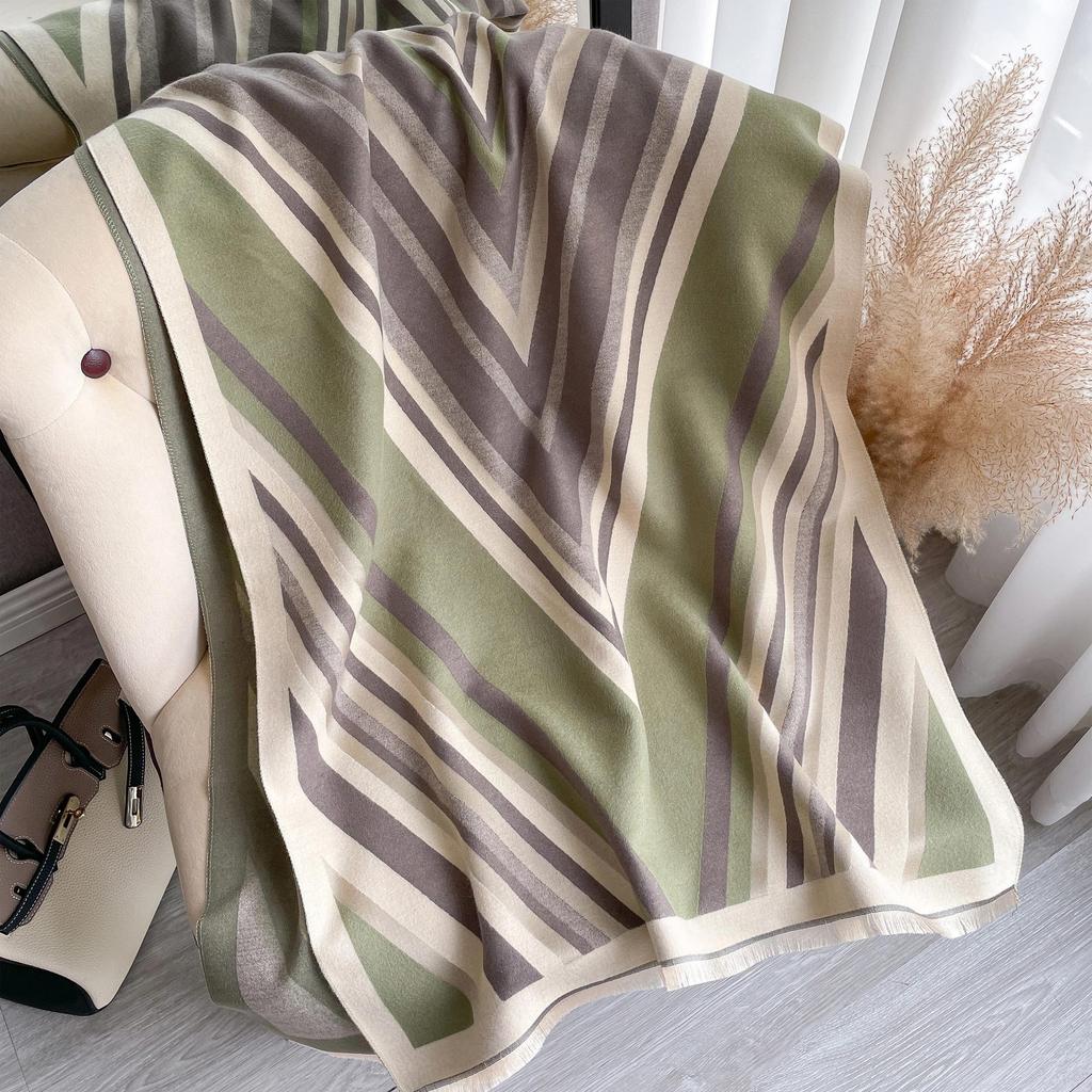 Imitation Cashmere Scarf Women'S Stripe Warm Scarf Air-Conditioned Room Shawl Double-Sided Multi-Purpose Factory