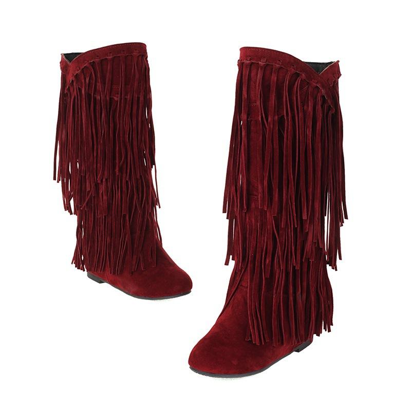Autumn Winter Women Boots Fashion Tassel Suede Women's High Boots Luxury Casual 3cm Low Heels Fashion Long Party Shoes Female