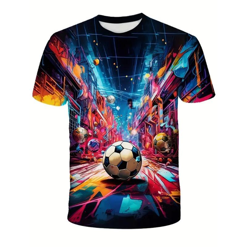 Sportliches Fußball-3D-gedrucktes T-Shirt, Kinder- und Jungenbekleidung, kurze Ärmel, lässige Kinderbekleidung, modische Jungen