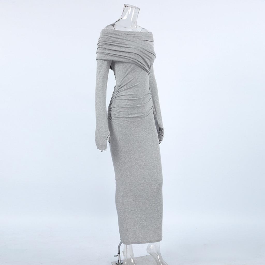 LYRIA Elegant Fashion Sexy Maxi Dresses Streetwear Off Shoulder Casual  Long Sleeve Slim Bodycon Party Vestidos Robes Female