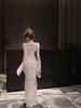 Red Slim Fit Long Sleeve Lace Dress - Spring/Summer Waist-Cinched Evening Gown with French Royal Elegance