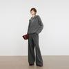 ELLE French Design Solid Color Spliced Wide Leg Casual Pants Women bottoms Dark-Gray EK49768