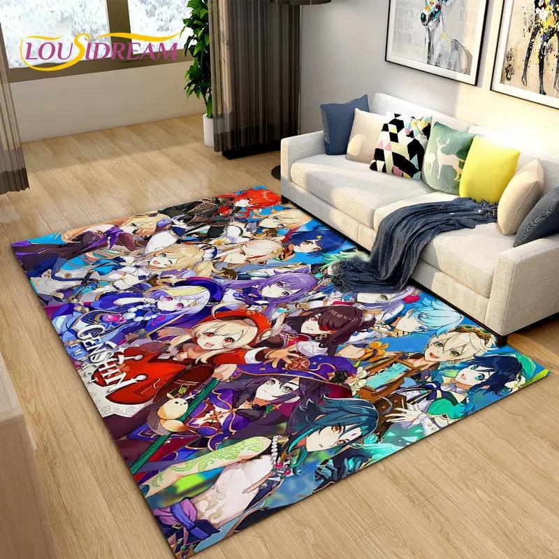 Cartoon Game Gamer Genshin Impact  Area Rug,Carpet Rug for Living Room Bedroom Sofa Doormat Decoration, Kids Non-slip Floor Mat