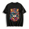 Bohemian Floral Cat Graphic Print Casual Tee Pure Cotton T-shirt