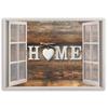 Druk na płótnie, Widok z okna Napis Home na drewnie