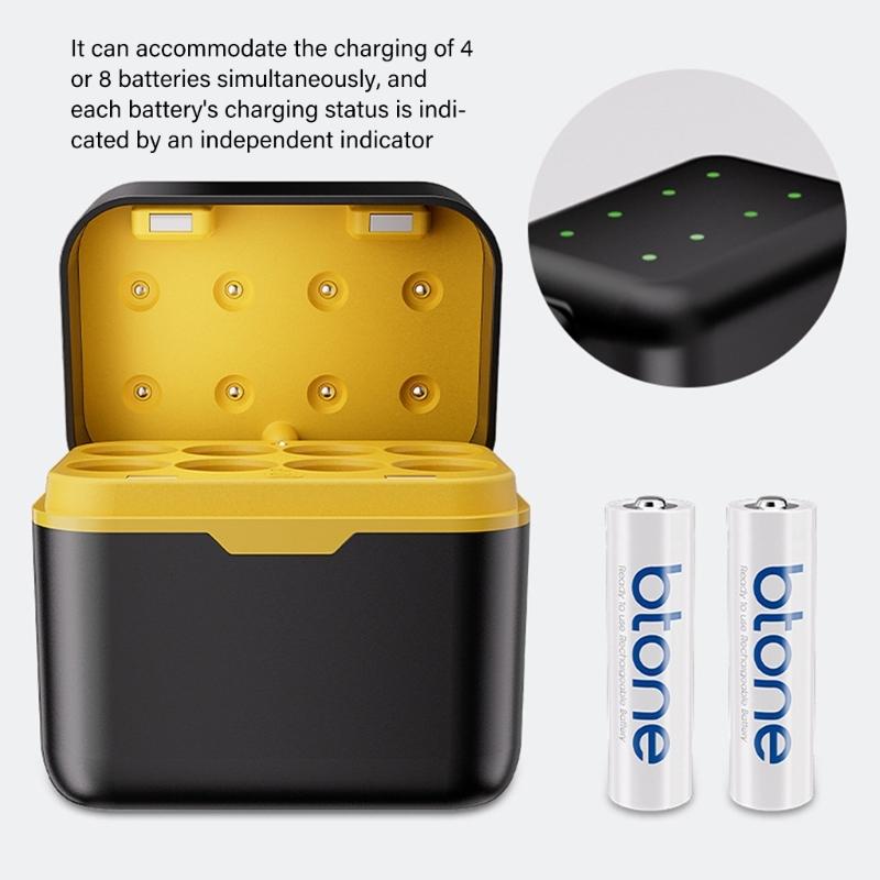 Multi Bay 1.5V 2A Battery Charging Station With LED Indicators And Safety Protections For Home Electronics