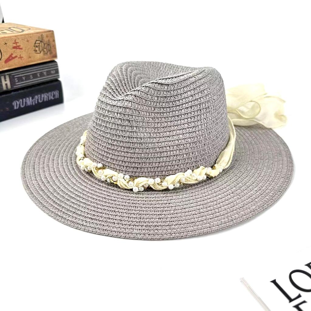 Spring And Summer New Sunshade Straw Hat Women'S European And American Style Fashion Streamer Top Hat Outdoor Sunscreen Versatile Hat