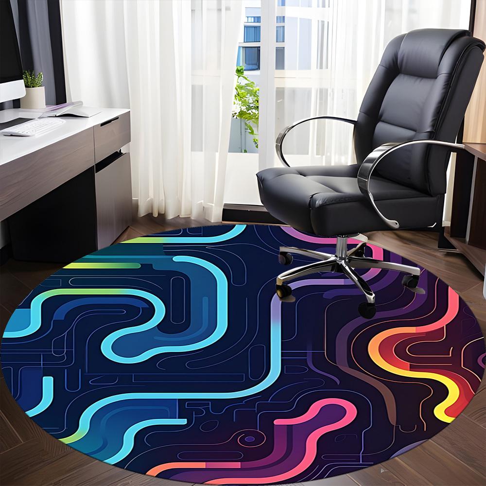 1pc Neon Electronic cyber Office Round Area Rug, Indoor Mat Suitable For Office, Under Office Chairs Bedroom Living Room Home Decor, Room Deco