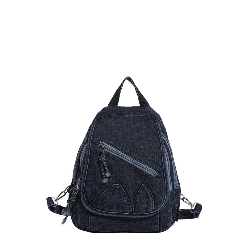 

High Quality Denim Zipper Casual Youth Versatile Women s Backpacks Hot Trendy Large Capacity Interior Zipper Pocket School Bags темно-синього кольору