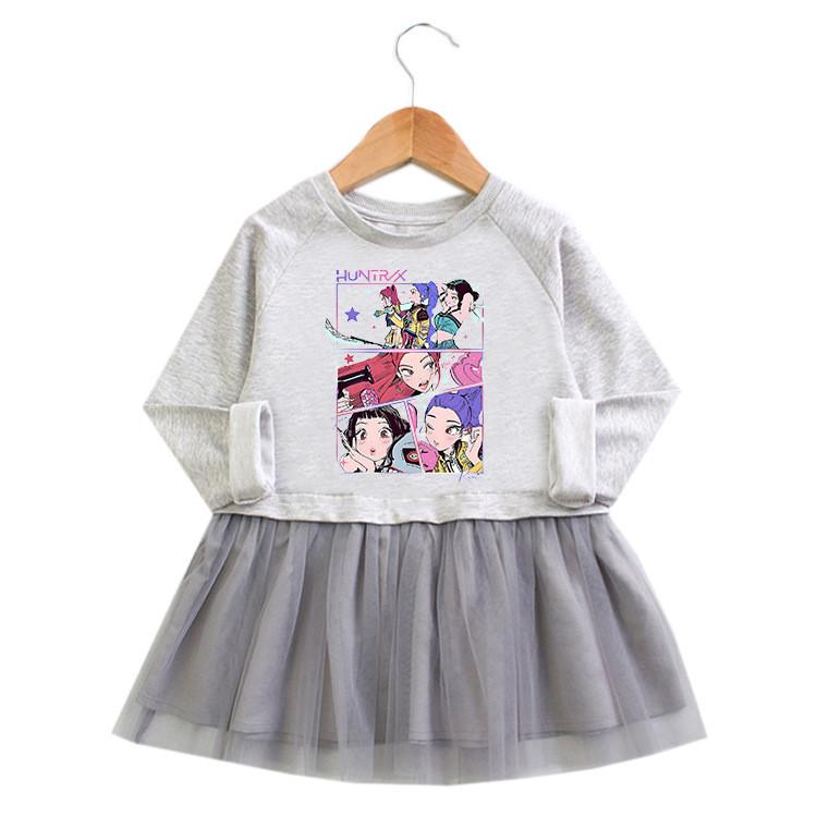 Girls Anime Kpop Rumi Zoey Mira Hunters Print Pleat Mesh Dress