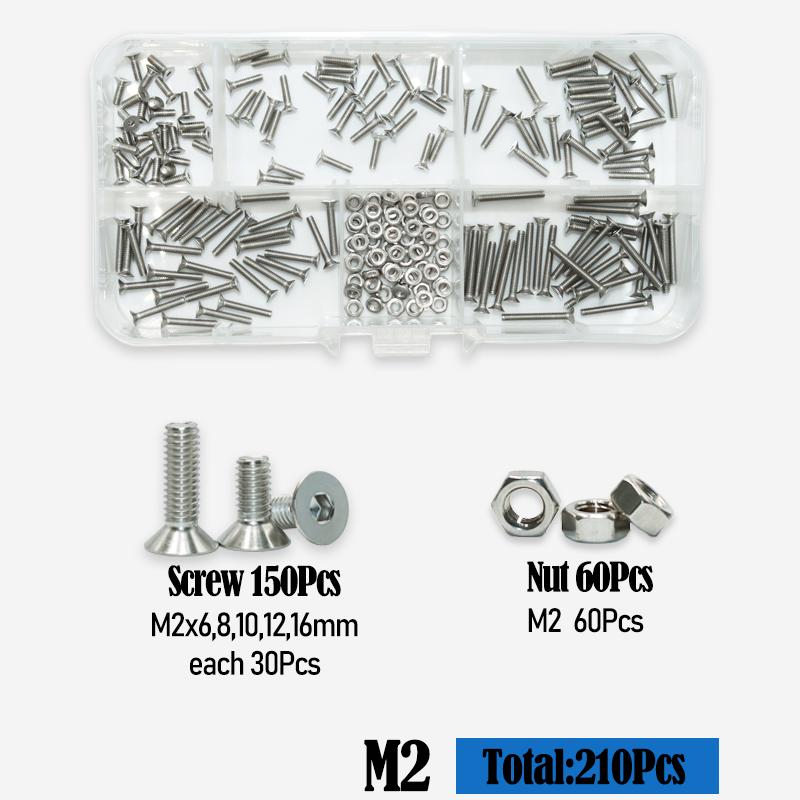 

Набор плоских шестигранных винтов и гаек из нержавеющей стали 304, шестигранные болты с внутренним шестигранником M2 M2.5 M3 M4 M5 M6, потайные болты для обтекателя двигателя, винты, гайки