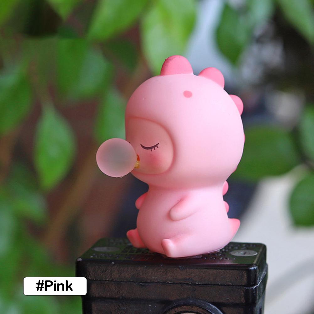 Cute Blow Bubbles Dinosaur with Helmet Blue Pink Motorcycle Bicycle Ornament Cycling Decoration Anime Car Accessories Interior