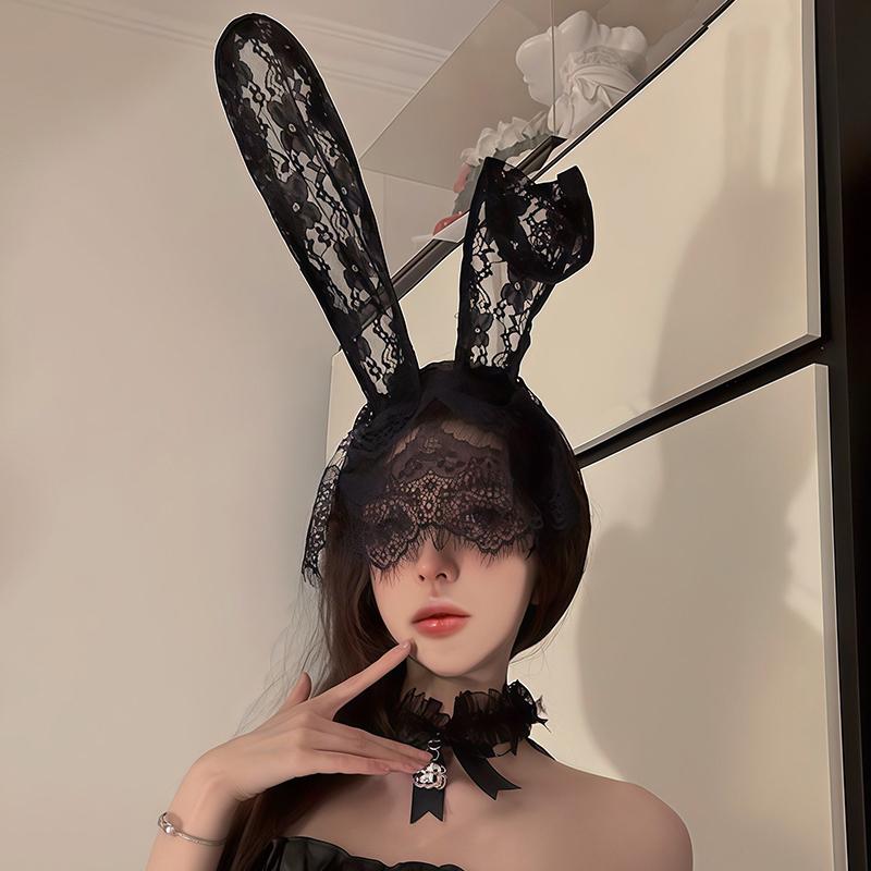 Veil Cat Rabbit Ear Hoop Sexy Lace Cat Ears Veil Headbands Black Hairbands Eye Mask Anime Cat Cosplay