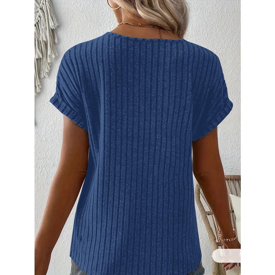 Exquisite Ribbed Round Neck Notched T-shirts Comfortable and Versatile Cashmere Short Sleeved Women's T-shirts