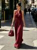 2026 Slimming V-Neck Halter Dress for Women - Waist-Cinching Summer Vacation Style