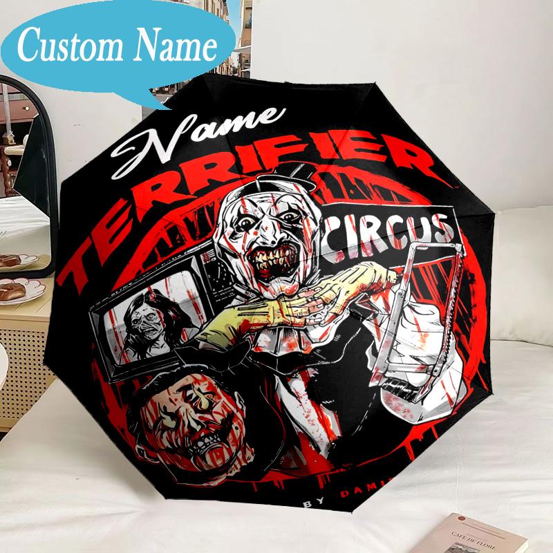 Custom Name Umbrella Pennywise Clown Horror Umbrella 8-Frame for Travel, Camping, Casual Lightweight Portable, Essential for Family Gifts