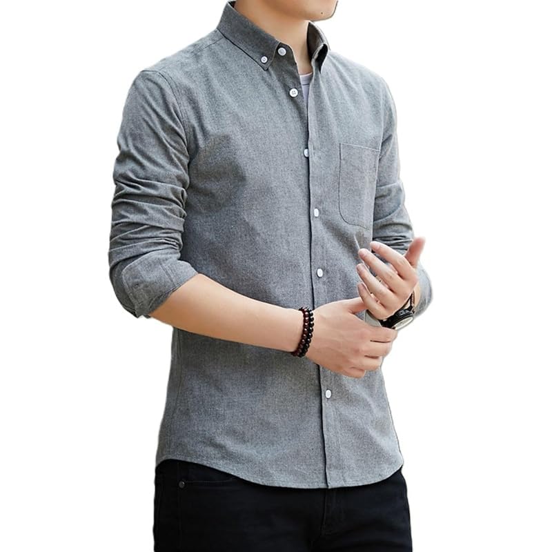 

[Ansho] shirt men s button down oxford shirt long sleeve Plain color Fashionable casual business spring summer autumn comfortable (4XL, gray)