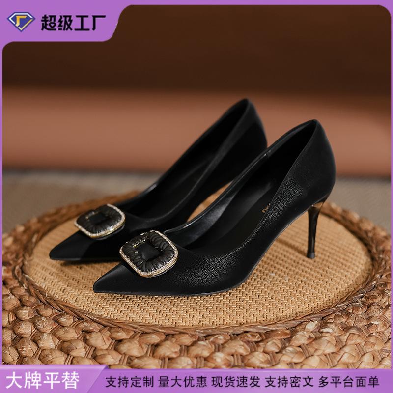 Huizhou women's shoes 2025 spring and summer high heels black women's stiletto professional shoes women's fashion versatile leather single shoes