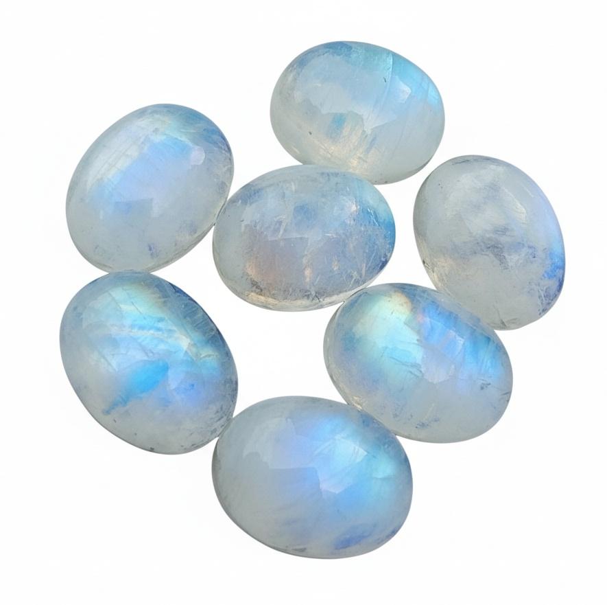 Натуральные кабошоны из радужного лунного камня с голубым сиянием - Овальные свободные драгоценные камни для изготовления ювелирных изделий 5x7mm белый