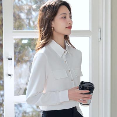 2022 Damen Langarm Koreanischer Stil Einfarbig Professionelles Schlankheitshemd für Frühling und Herbst