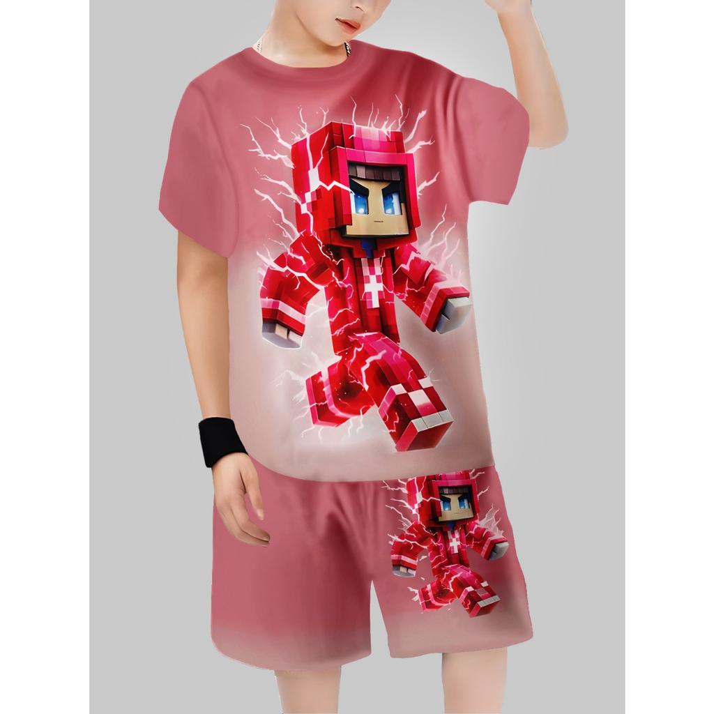 Sets for Children Boys' 3D Letter Graffiti Printed Short-Sleeved Shorts  Set Casual Sports Style  Clothing