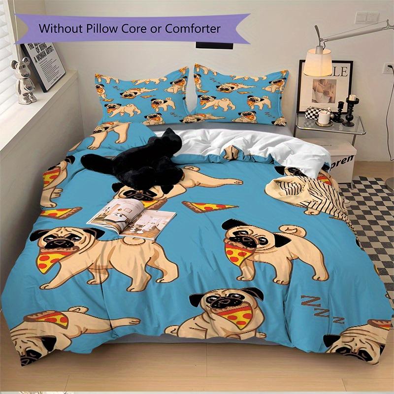 3pcs Pug, Pizza Bedding Set, Breathable and Soft, Suitable for All Seasons, Ideal for Home Use, Suitable for Bedroom Decor yy250821188