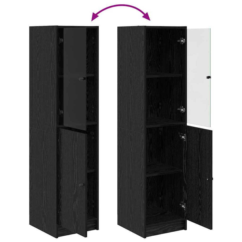 Highboard In Black Oak Look 35 X 37 X 142 Cm Engineered Wood