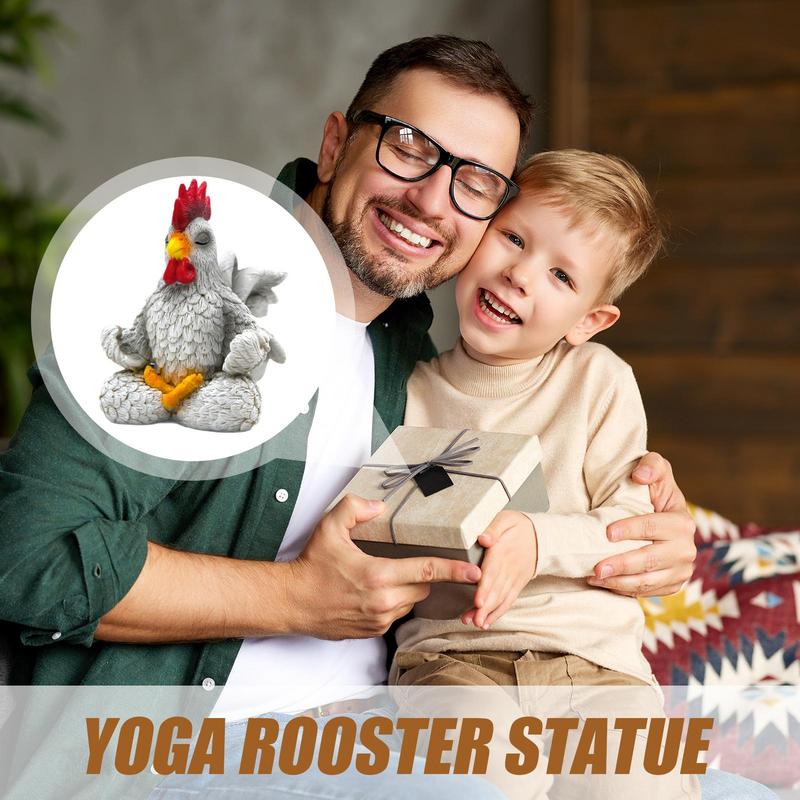 Meditation Rooster Statue Yard Art Sculpture Desktop Ornament Creative Rooster Decorative Figurine Rooster Poultry Chicken Model