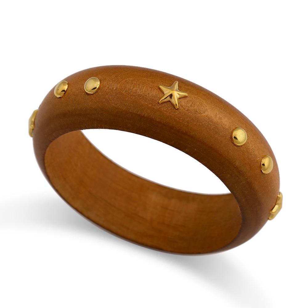 

DIEZI Punk Fashion 4 Colors Round Wood Bangles Fashion Vintage Hip Hop Geometric Star Wide Bangle Bracelet For Women Men Jewelry темного кольору хакі