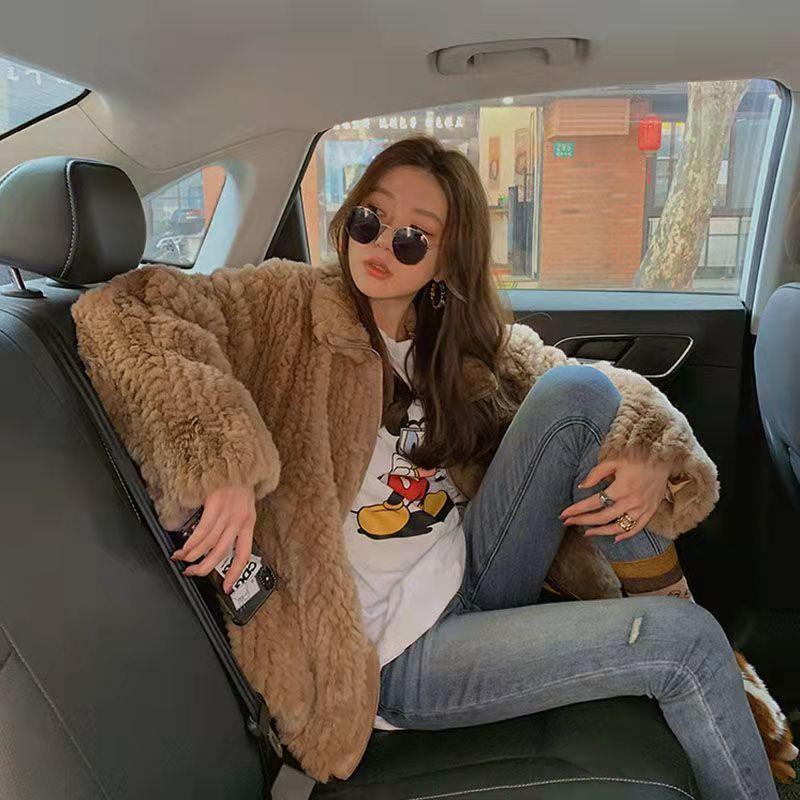New imitation Rex rabbit fur coat women's winter short lamb plush loose stand-up collar fur coat