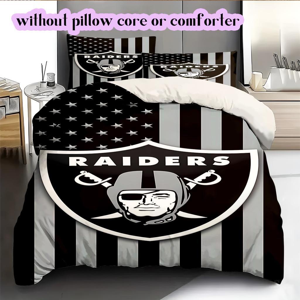 Las Vegas Raiders Vzor Povlečení Přikrývka Sada Povlak na přikrývku Povlak na polštář Domácí Dekorace Narozeninový Dárek (1 * povlak na peřinu + 2 * povlak na polštář, bez jádra)