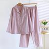 Women's Pure Cotton Gauze Pajamas - Long Sleeve, Double Layer, Thin, Casual Cardigan, Solid Color, Spring & Autumn Home Wear