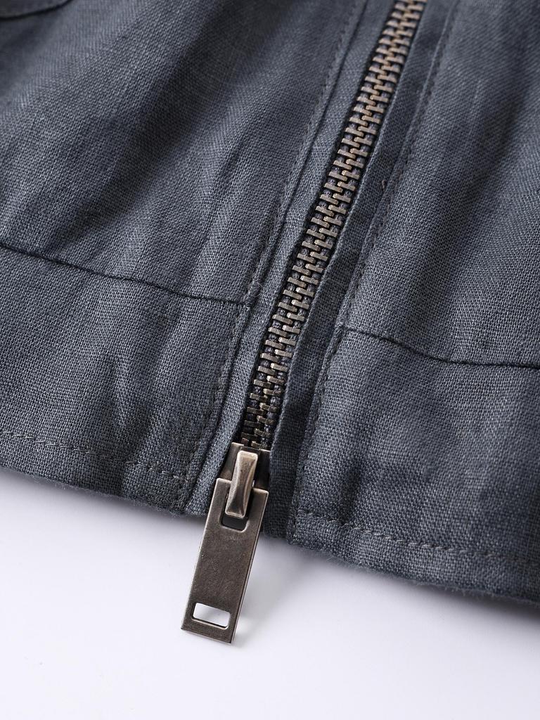 Men's Luxury Linen Jacket - Spring/Summer Classic Lapel Casual Zipper Cardigan