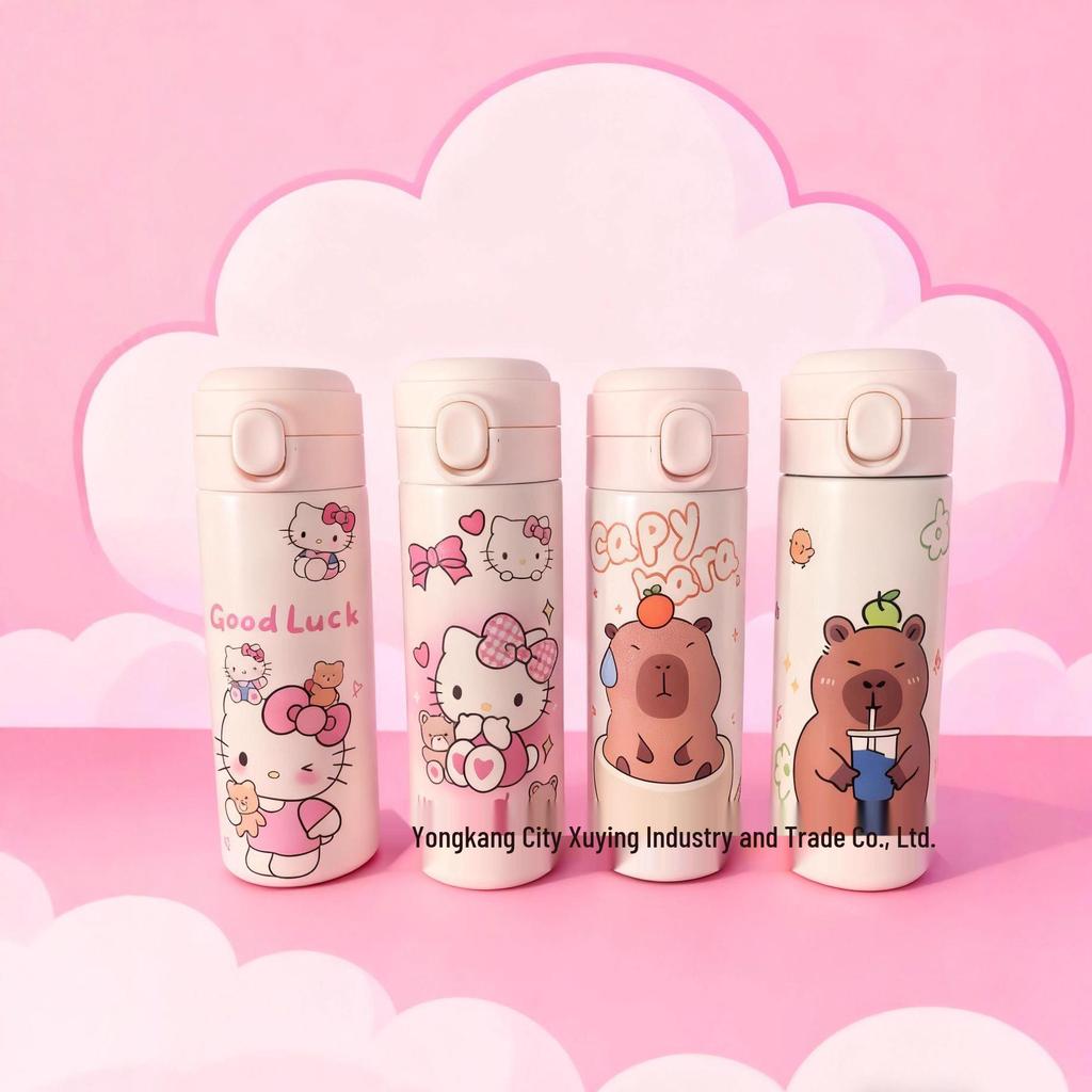 Popular 3D Printed Cartoon KT Cat Stainless Steel Thermos Flip-Top Cup for Women and Kids