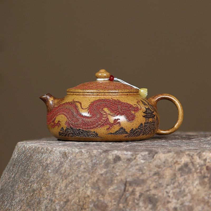 

Chinese Yixing Purple Clay Teapot Handmade dragon pattern Zisha Tea Pot Household Beauty Tea Infuser Kettle Tea Set 300ml