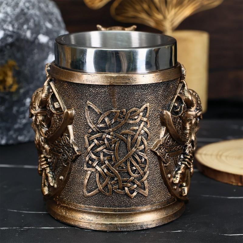 600ML Średniowieczna Walhalla Wiking Stal Nierdzewna Nordycki Wiking Beczka Łódź Smocza Wojownik Róg Czaszka Kufel do Piwa Kubek do Piwa Kawy
