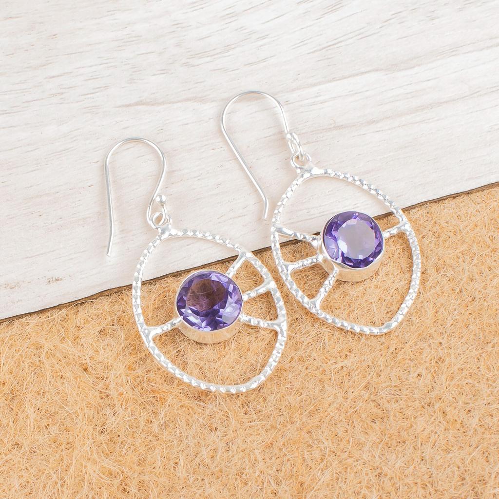 Iolite Gemstone 925 Sterling Silver Jewelry Handmade Earrings 2.00" Gift For Her EE-52-3