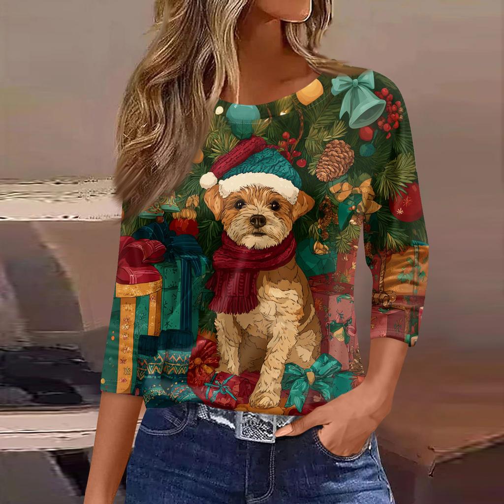 3/4 Sleeve Shirts For Women Print Graphic Tees Blouses Casual Plus Size Basic Tops Pullover