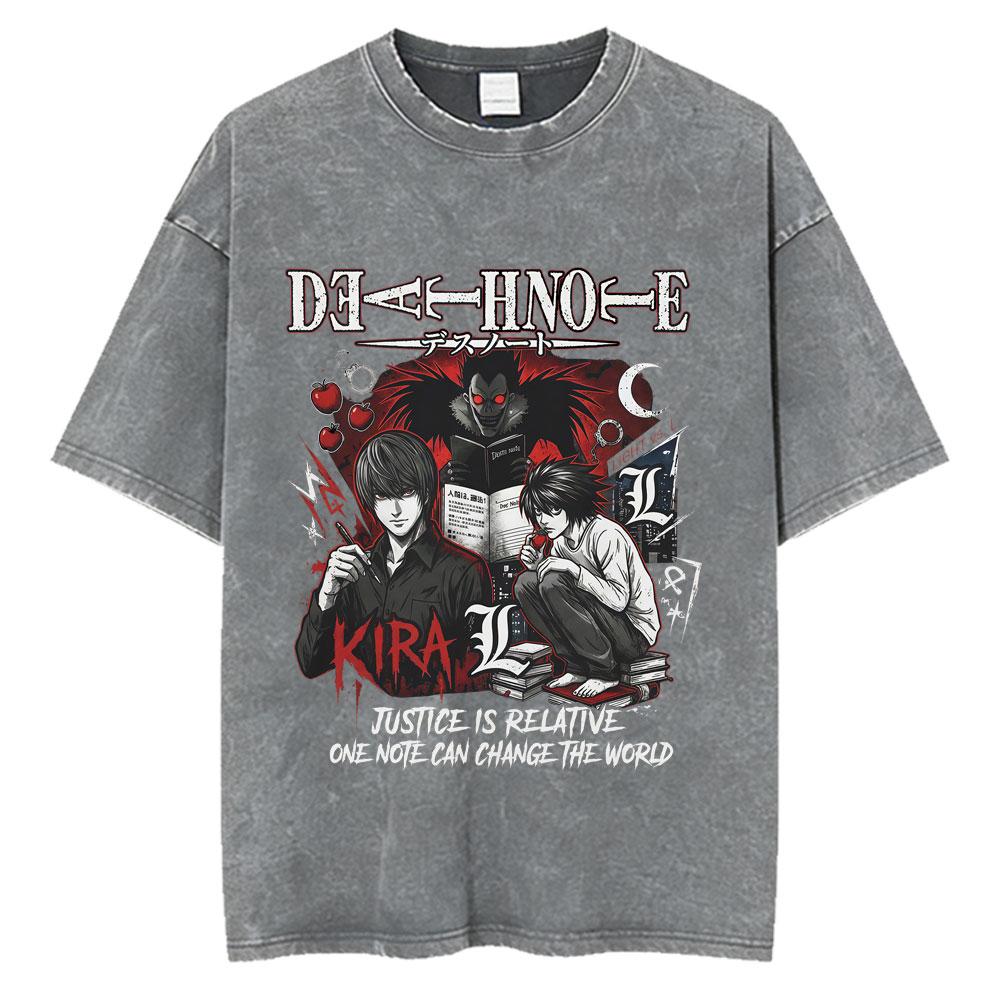 Vintage Washed Anime Death Note Ryuk Yagami Light LLawliet T Shirts Mens Women Cotton Tee Shirt Fashion Short Sleeve Tshirts