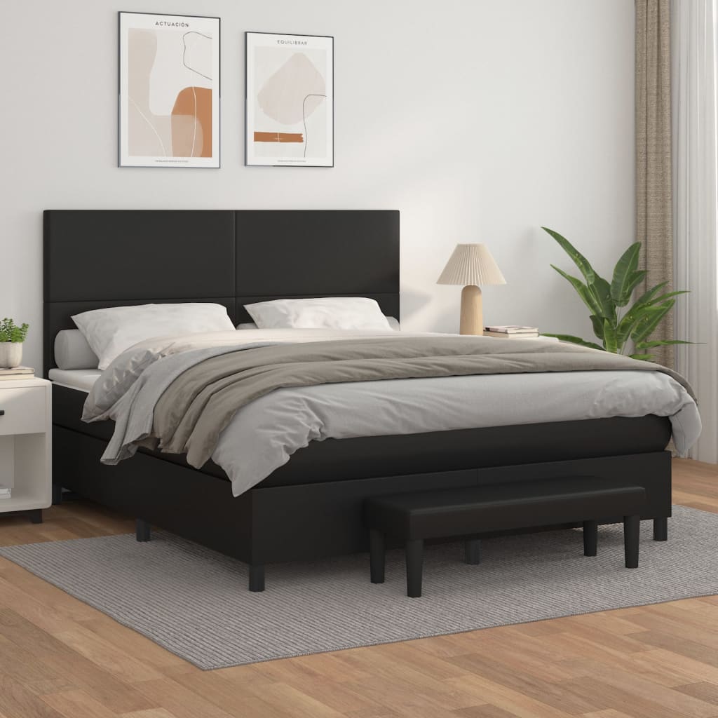 Box Spring Bed with Mattress Black 180 X 200 Cm Faux Leather
