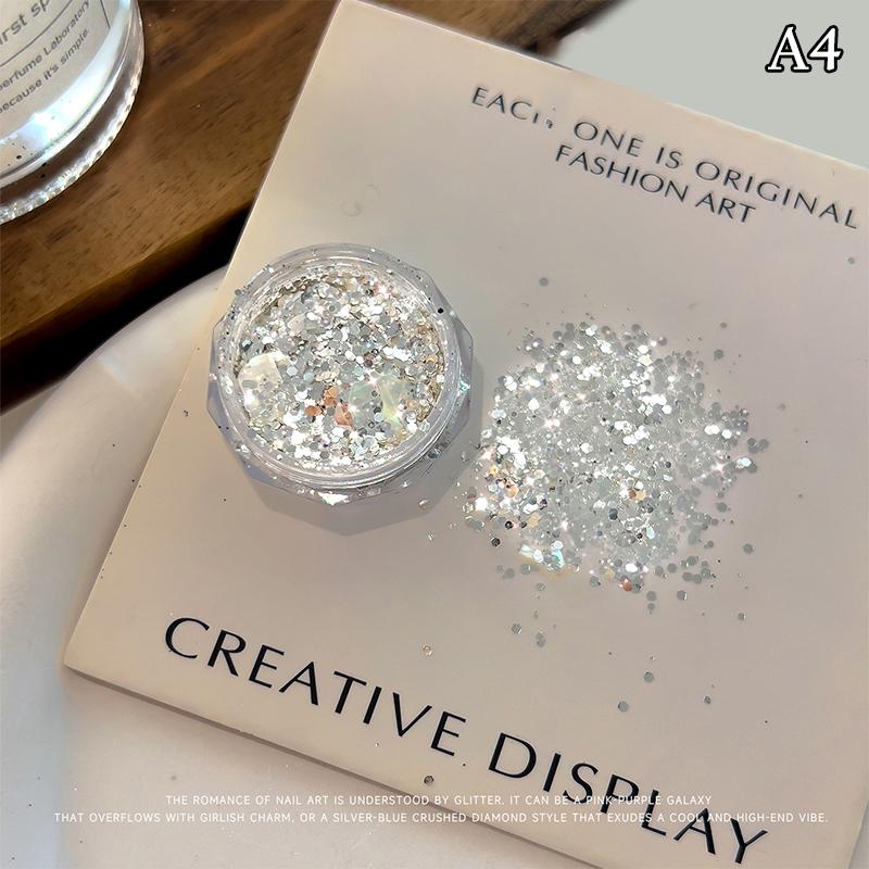 

1 Box Holographic Pure Shiny Glitter Flakes Sparkly Chunky Iridescent Gold Silver Metallic Mermaid Nail Art Powder Sequins